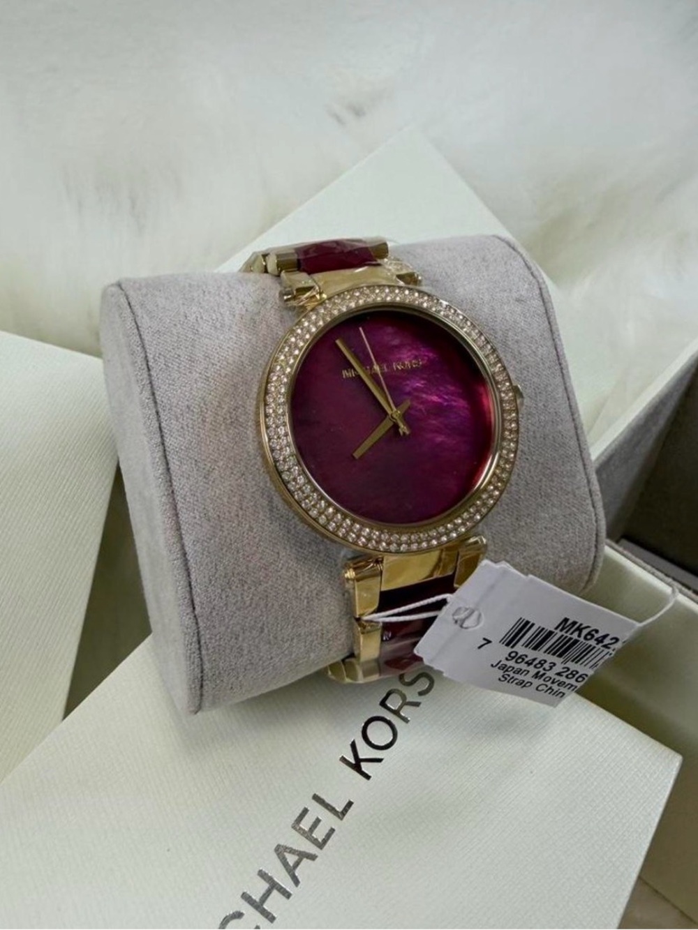 Michael Kors Gold-Tone Watch with Burgundy Dial and Band